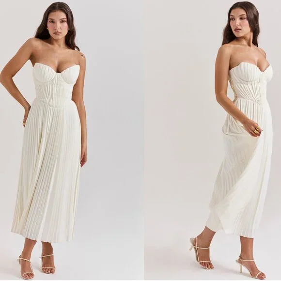 HOUSE OF CB 'Amorata' Ivory Pleated Maxi Dress NWOT - Picture 3 of 9